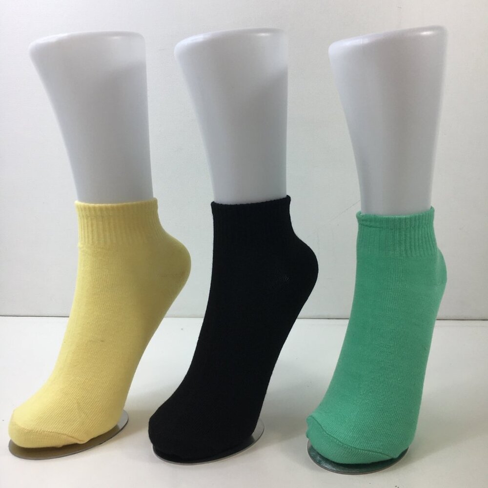 Womens Colorful Ankle Socks 3-Pack Ribbed Cuffs Yellow Black Green